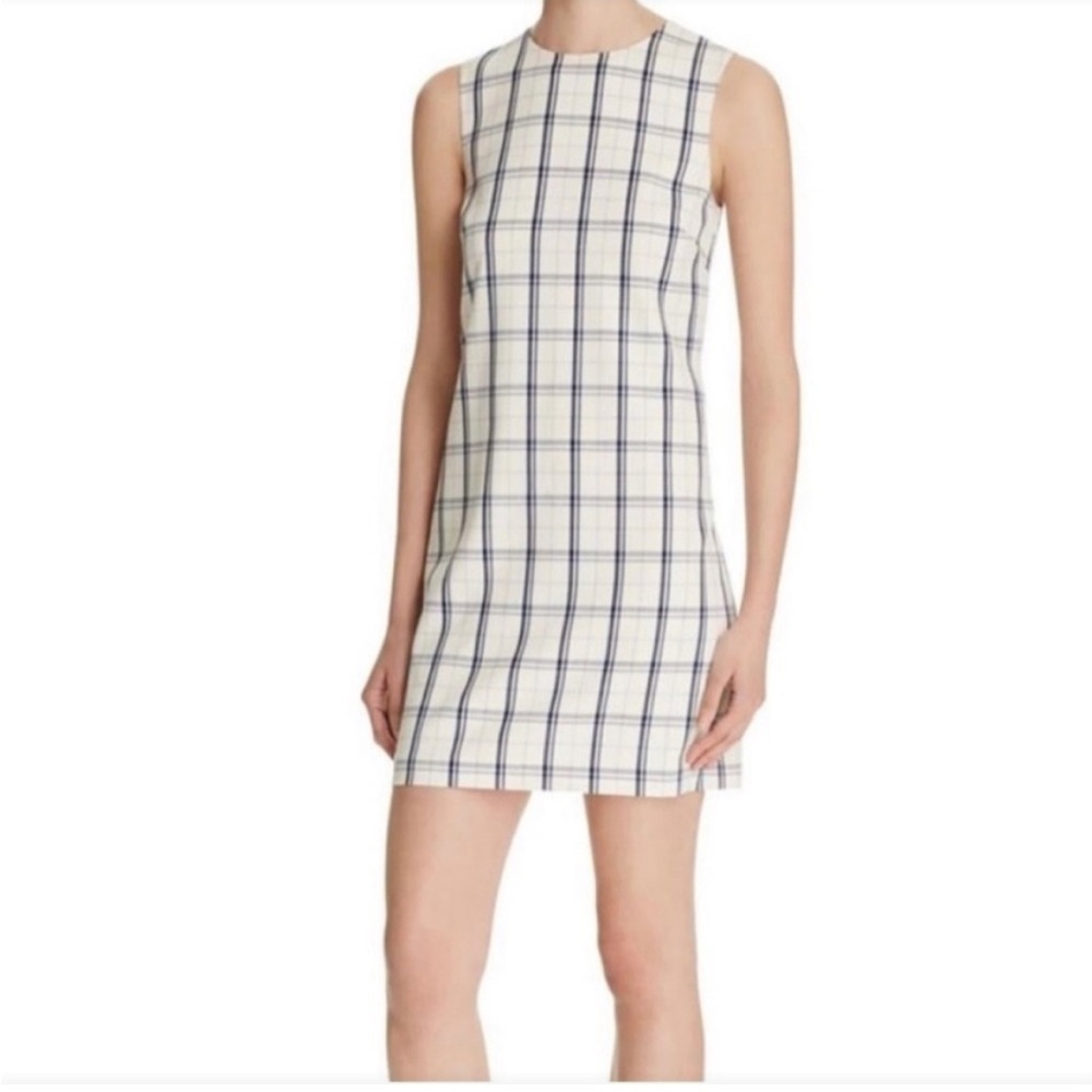 Theory Adraya Plaid Virgin Wool Sleeveless Shift Mini Dress Size 2